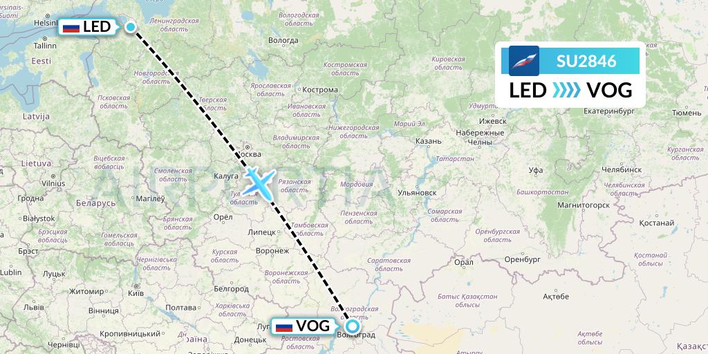 SU2846 Aeroflot Flight Map: St. Petersburg to Volgograd