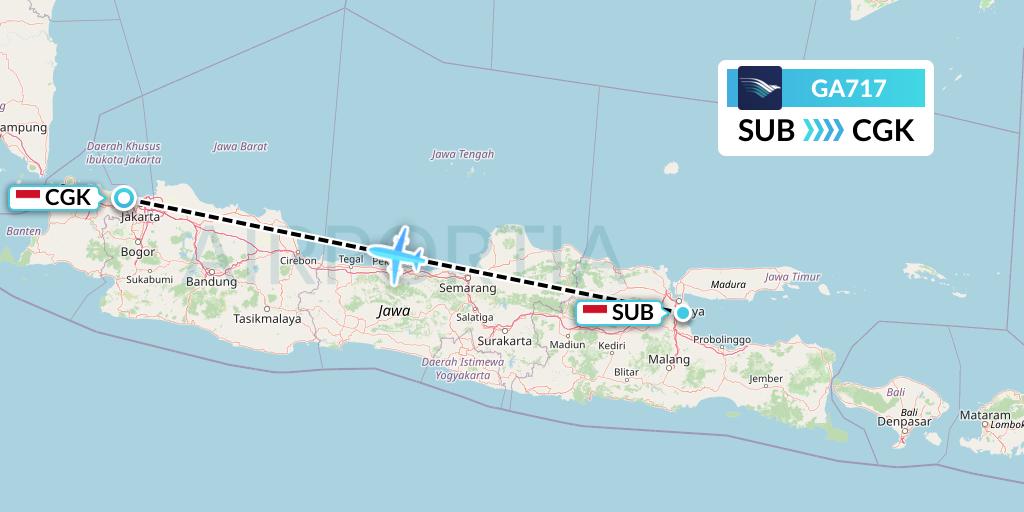 GA717 Garuda Indonesia Flight Map: Surabaya to Jakarta