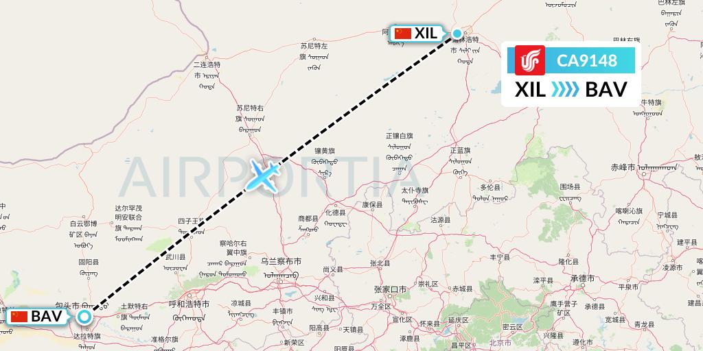 CA9148 Air China Flight Map: Xilinhot to Baotou