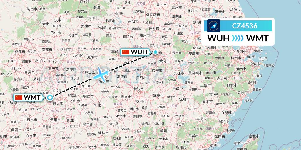 CZ4536 China Southern Airlines Flight Map: Wuhan to Zunyi
