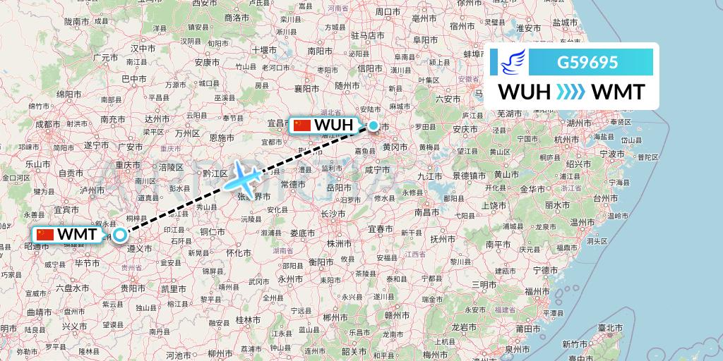 G59695 China Express Airlines Flight Map: Wuhan to Zunyi