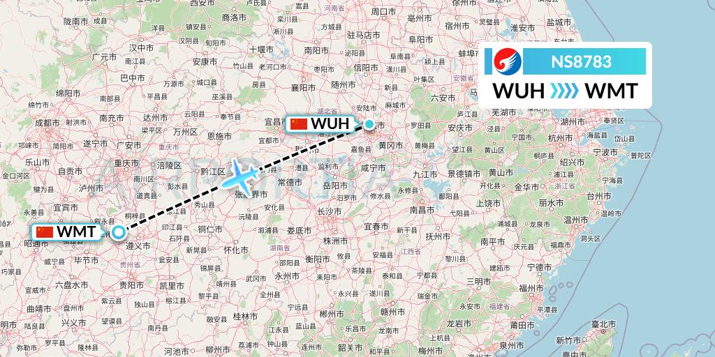 NS8783 Hebei Airlines Flight Map: Wuhan to Zunyi