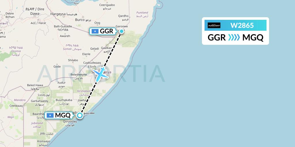 W2865 Flex Flight Flight Map: Garoe to Mogadishu