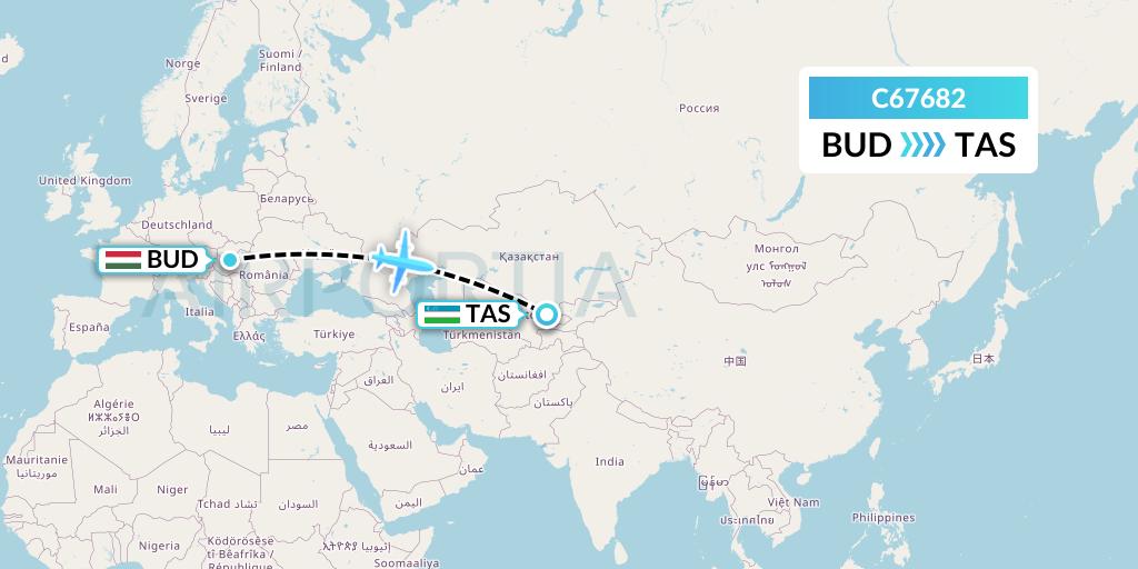 C67682 Capitol Air Express Flight Map: Budapest to Tashkent