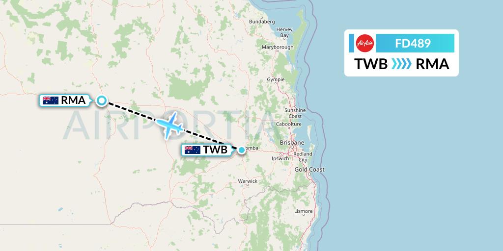 FD489 Thai AirAsia Flight Map: Toowoomba to Roma