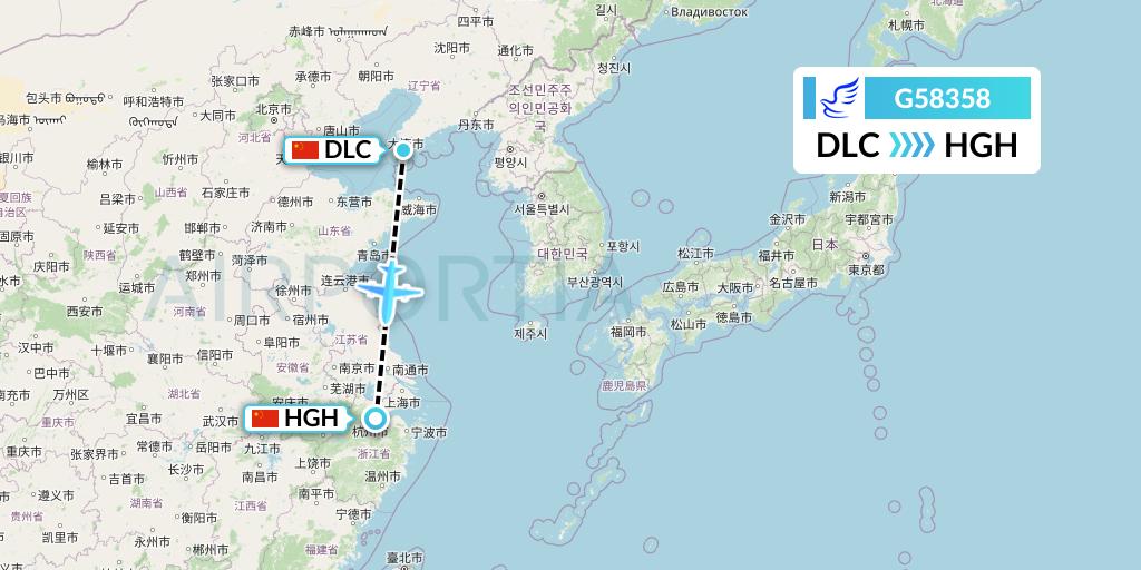 G58358 China Express Airlines Flight Map: Dalian to Hangzhou