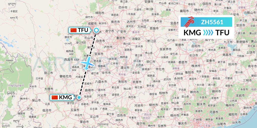 ZH5561 Shenzhen Airlines Flight Map: Kunming to Chengdu