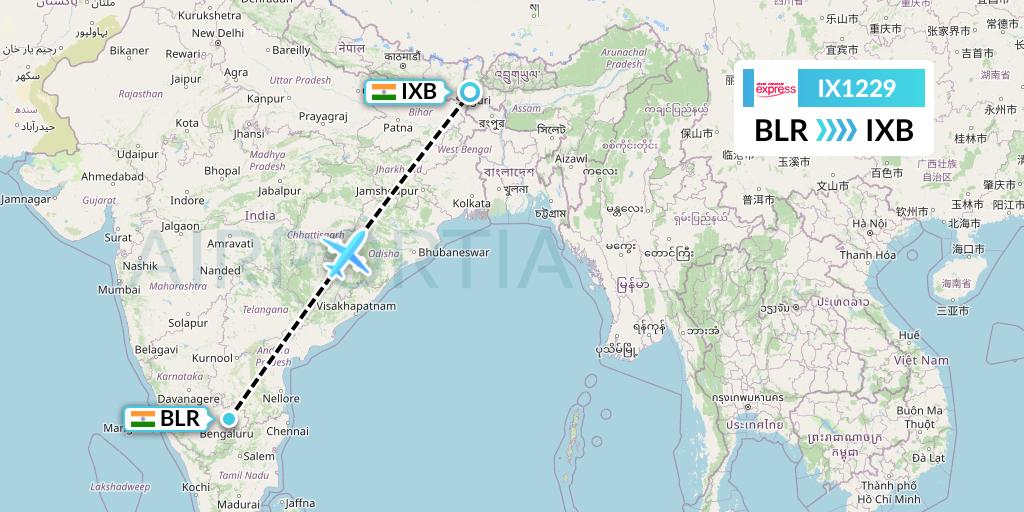 IX1229 Air India Express Flight Map: Bangalore to Siliguri