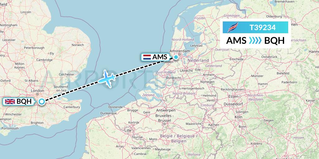 T39234 Eastern Airways Flight Map: Amsterdam to London
