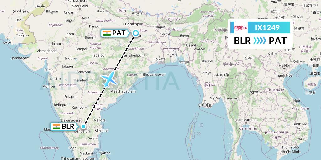 IX1249 Air India Express Flight Map: Bangalore to Patna