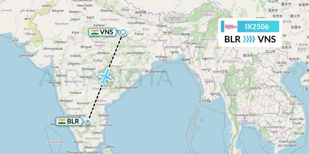 IX2506 Air India Express Flight Map: Bangalore to Varanasi