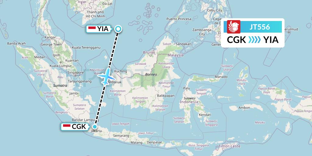 JT556 Lion Airlines Flight Map: Jakarta to Yogyakarta