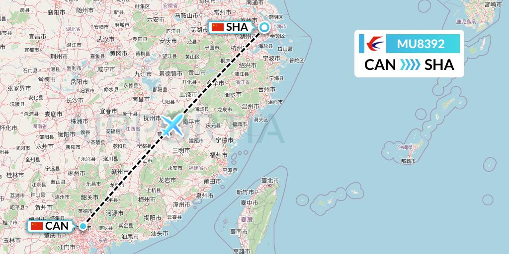 MU8392 China Eastern Airlines Flight Map: Guangzhou to Shanghai