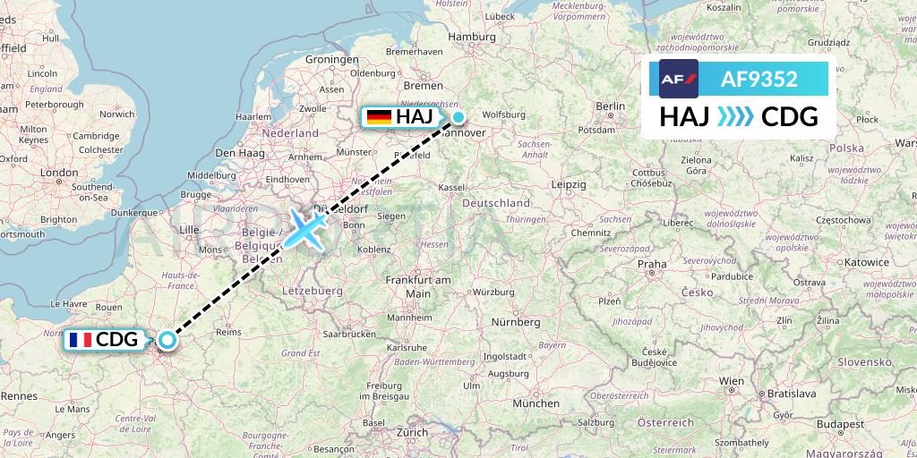 AF9352 Air France Flight Map: Hannover to Paris
