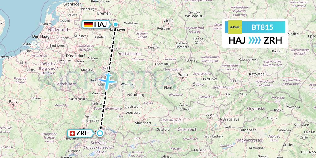 BT815 Air Baltic Flight Map: Hannover to Zurich