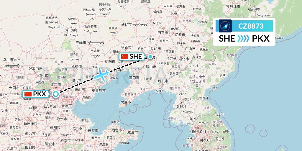 CZ8873 China Southern Airlines Flight Map: Shenyang to Beijing