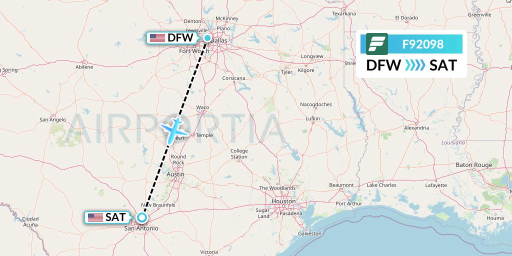 F92098 Frontier Airlines Flight Map: Dallas to San Antonio