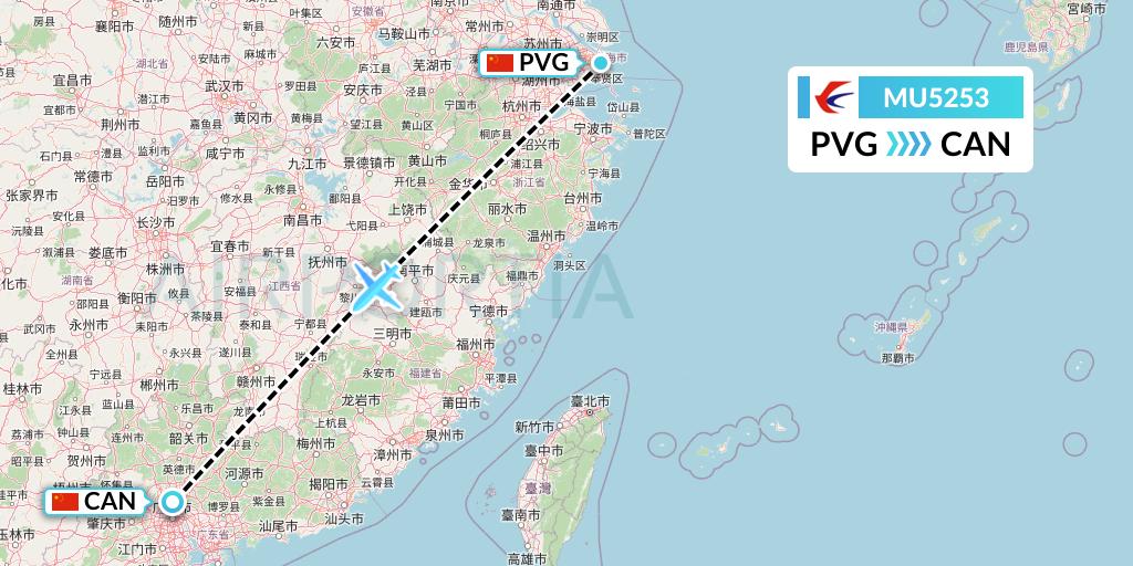 MU5253 China Eastern Airlines Flight Map: Shanghai to Guangzhou