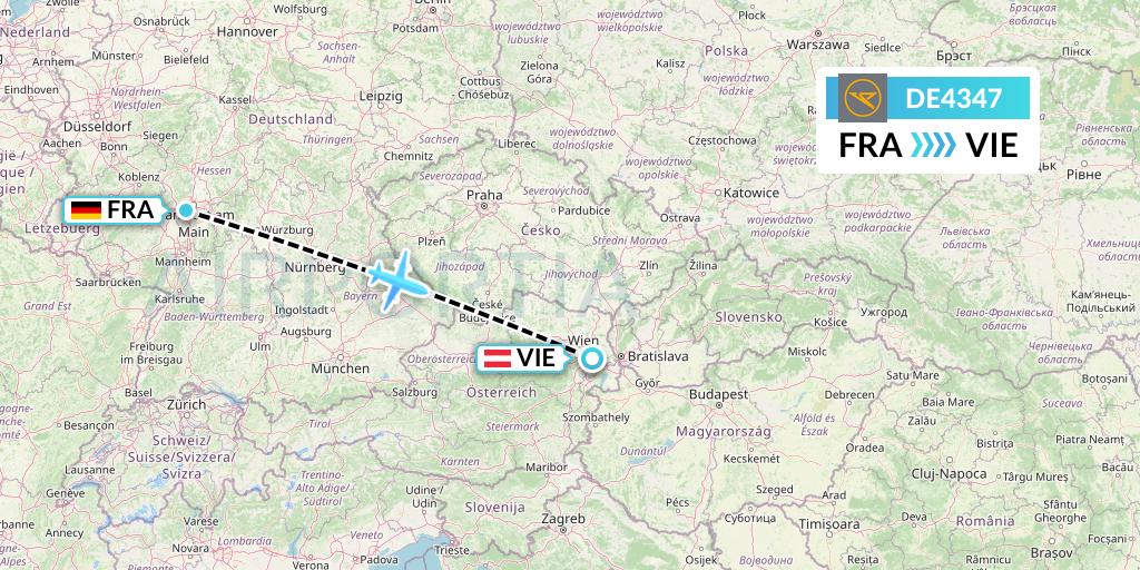 DE4347 Condor Flight Map: Frankfurt to Vienna
