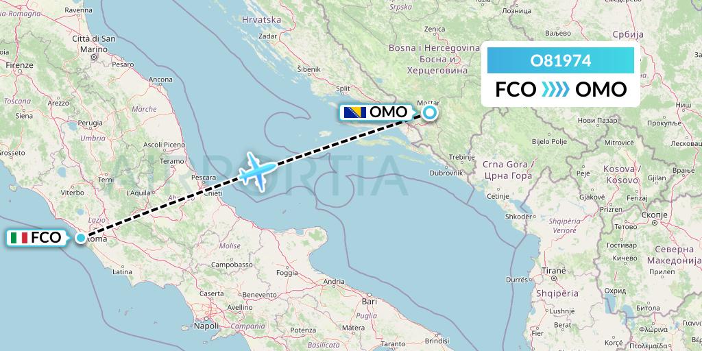 O81974 Siam Air Flight Map: Rome to Mostar