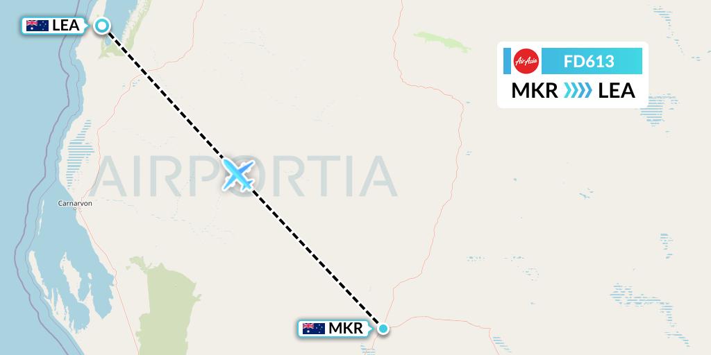 FD613 Thai AirAsia Flight Map: Meekathara to Learmonth
