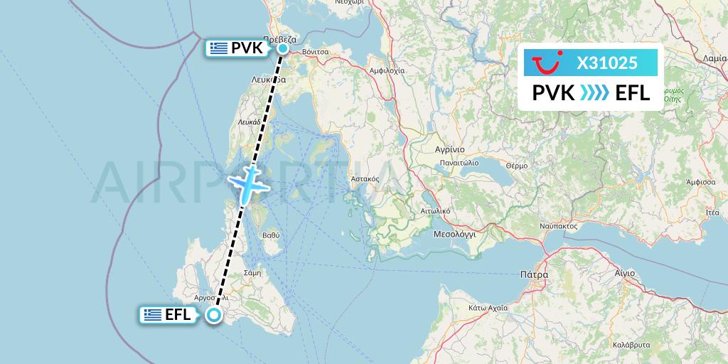 X31025 TUI fly Germany Flight Map: Preveza to Kefalonia