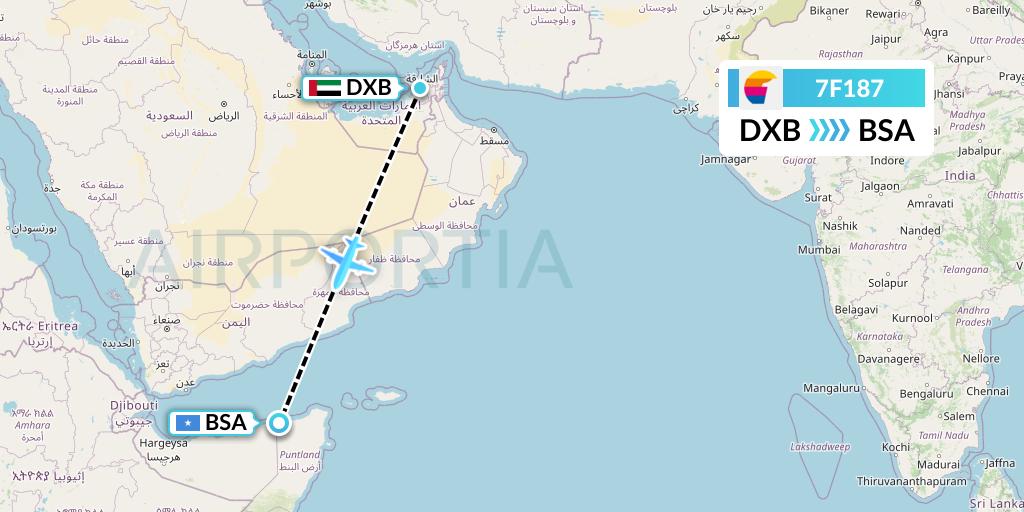 7F187 First Air Flight Map: Dubai to Bosaso