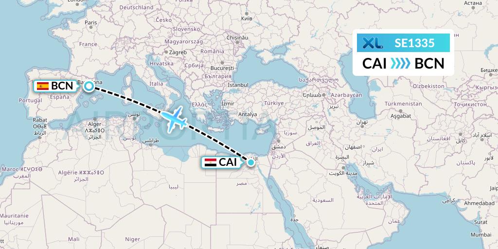 SE1335 XL Airways France Flight Map: Cairo to Barcelona