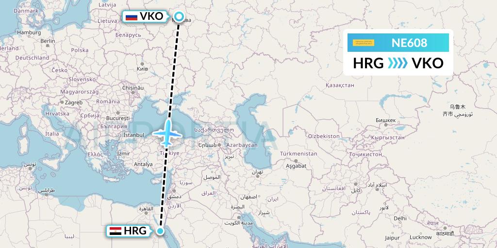 NE608 Nesma Airlines Flight Map: Hurghada to Moscow