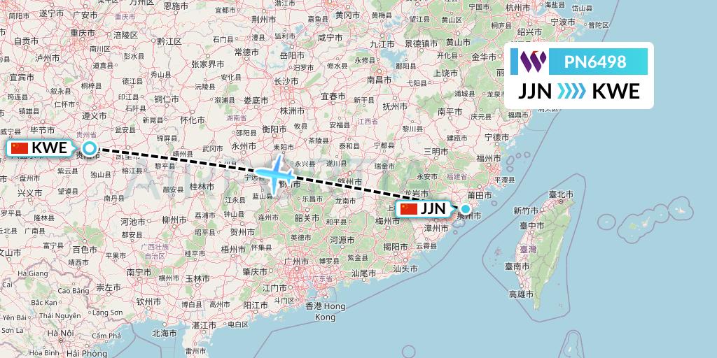 PN6498 China West Air Flight Map: Jinjiang to Guiyang