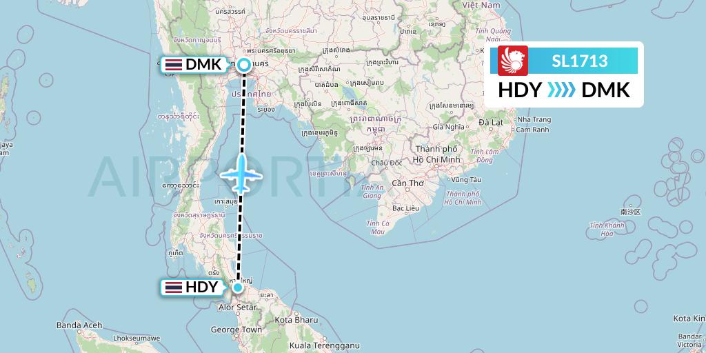 SL1713 Thai Lion Air Flight Map: Hat Yai to Bangkok