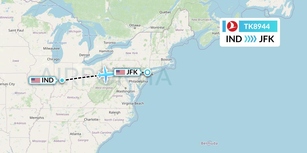 TK8944 Turkish Airlines Flight Map: Indianapolis to New York