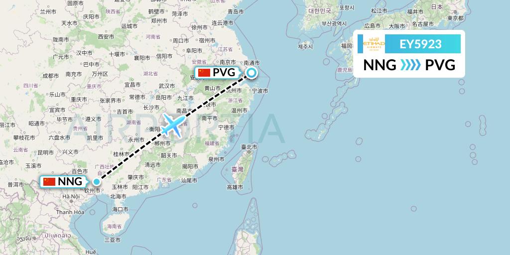 EY5923 Etihad Airways Flight Map: Nanning to Shanghai