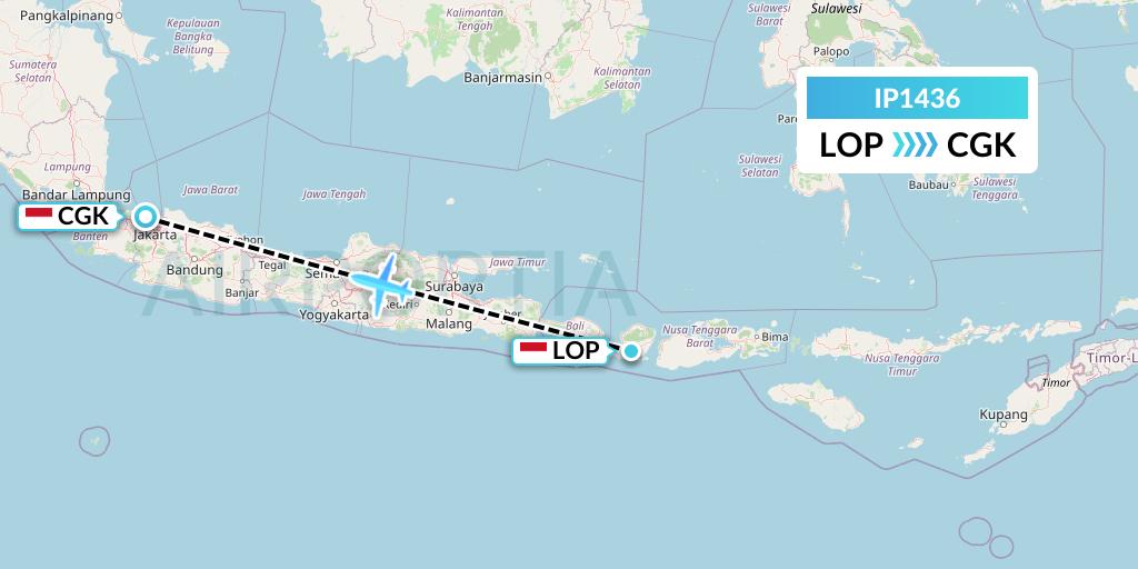 IP1436 Pelita Air Service Flight Map: Lombok to Jakarta