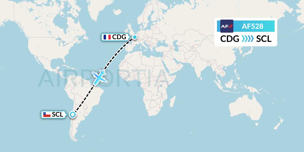 AF528 Air France Flight Map: Paris to Santiago