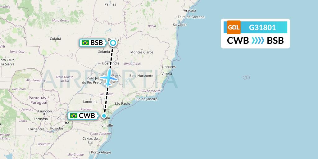 G31801 GOL Transportes Aeros Flight Map: Curitiba to Brasilia