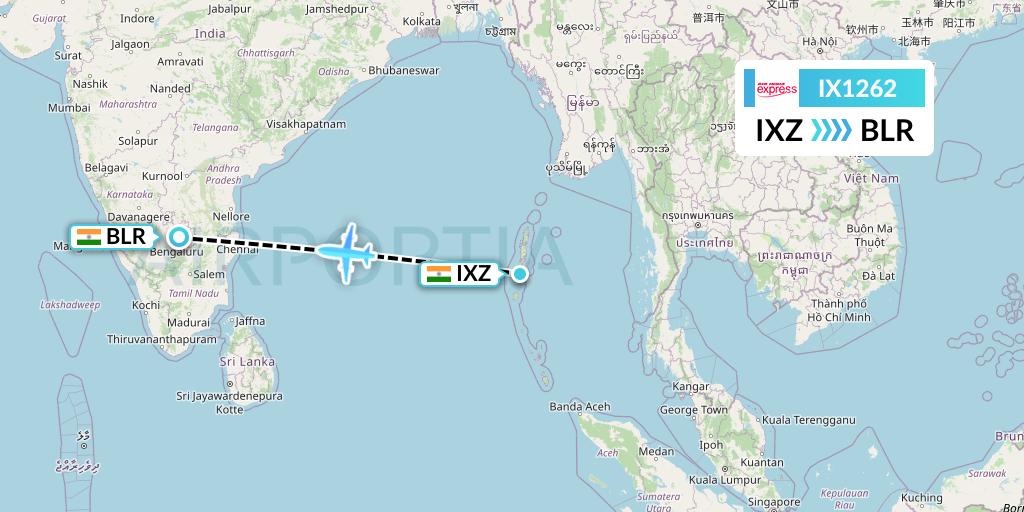 IX1262 Air India Express Flight Map: Port Blair to Bangalore