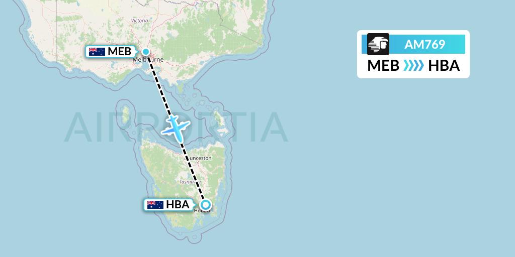 AM769 Aeromexico Flight Map: Essendon to Hobart