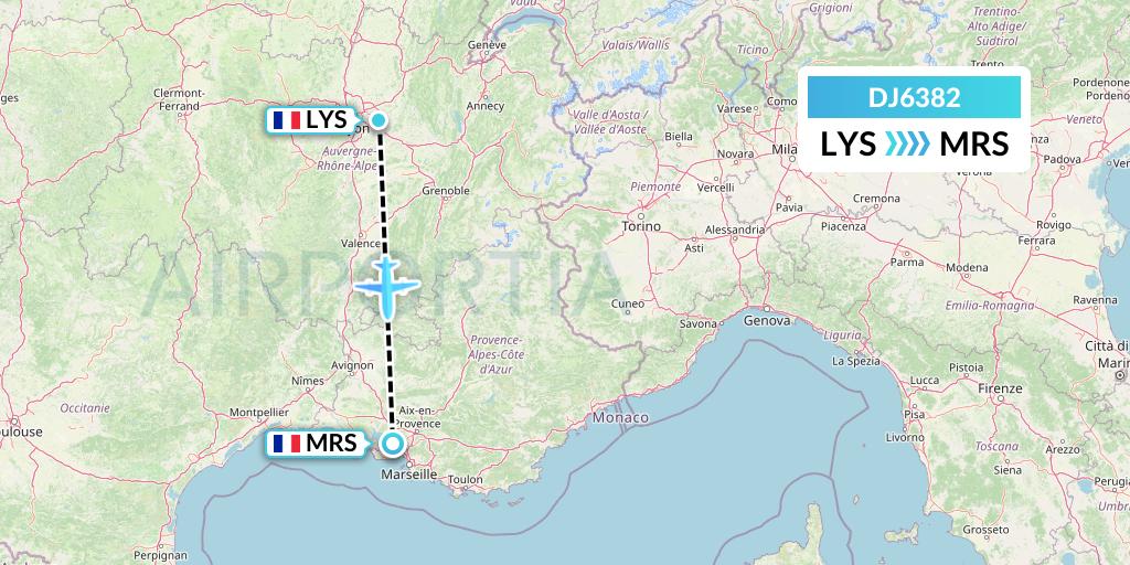DJ6382 Air Djibouti Flight Map: Lyon to Marseille