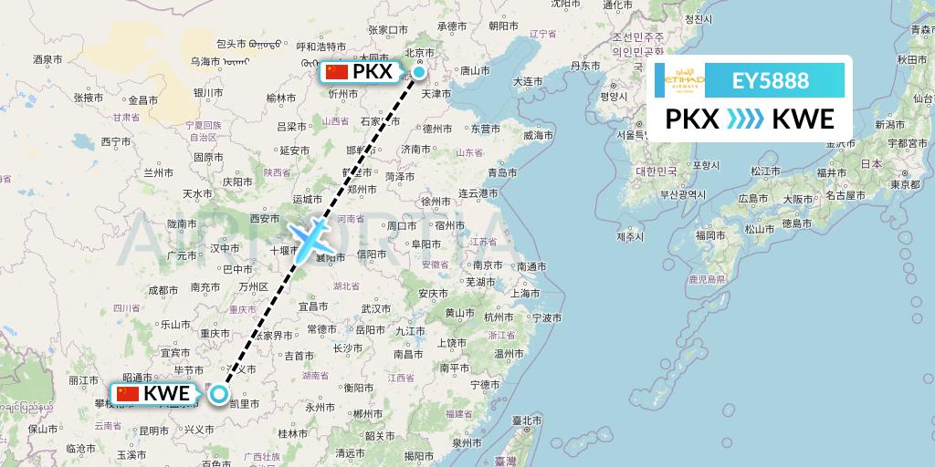 EY5888 Etihad Airways Flight Map: Beijing to Guiyang
