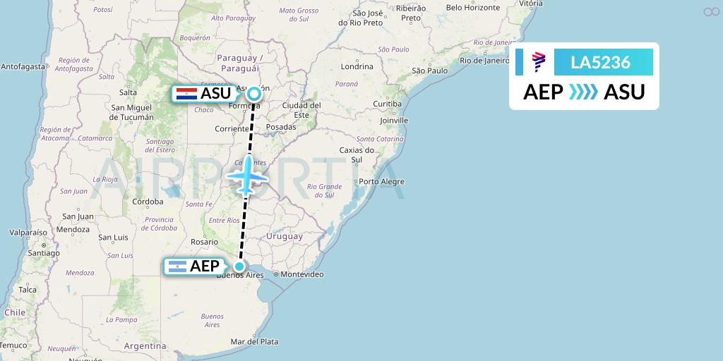 LA5236 LAN Airlines Flight Map: Buenos Aires to Asuncion