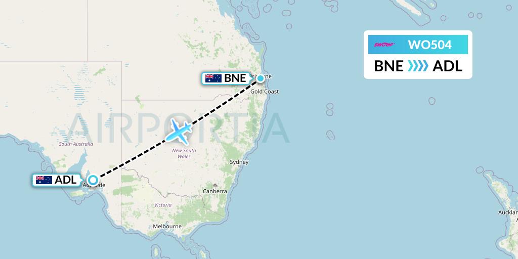 WO504 Swoop Flight Map: Brisbane to Adelaide