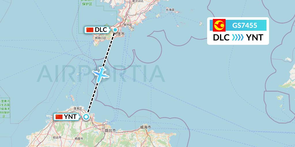 GS7455 Tianjin Airlines Flight Map: Dalian to Yantai