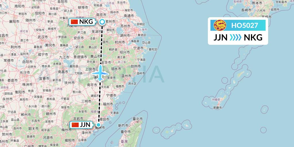 HO5027 Juneyao Airlines Flight Map: Jinjiang to Nanjing