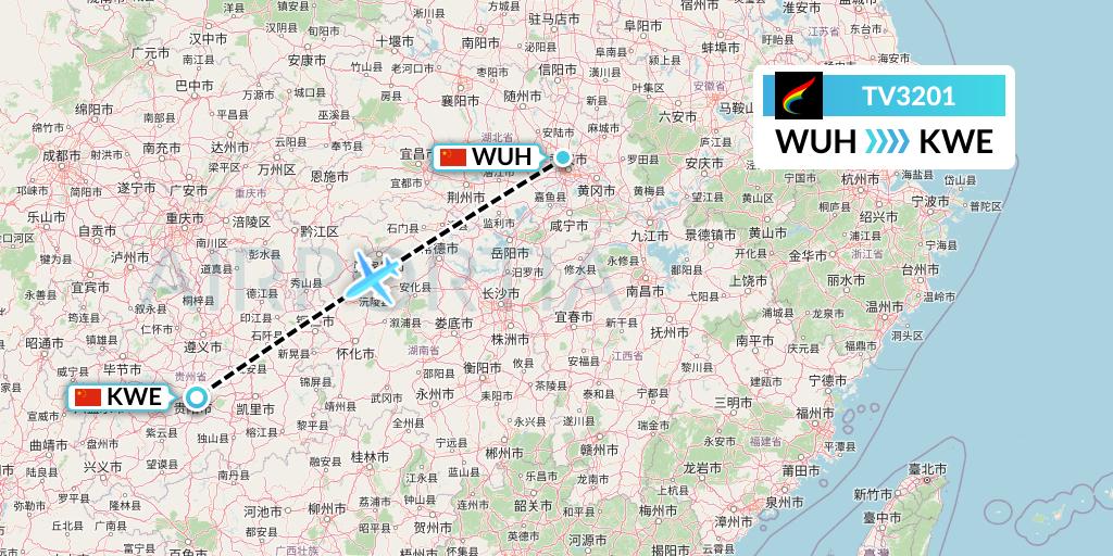 TV3201 Tibet Airlines Flight Map: Wuhan to Guiyang