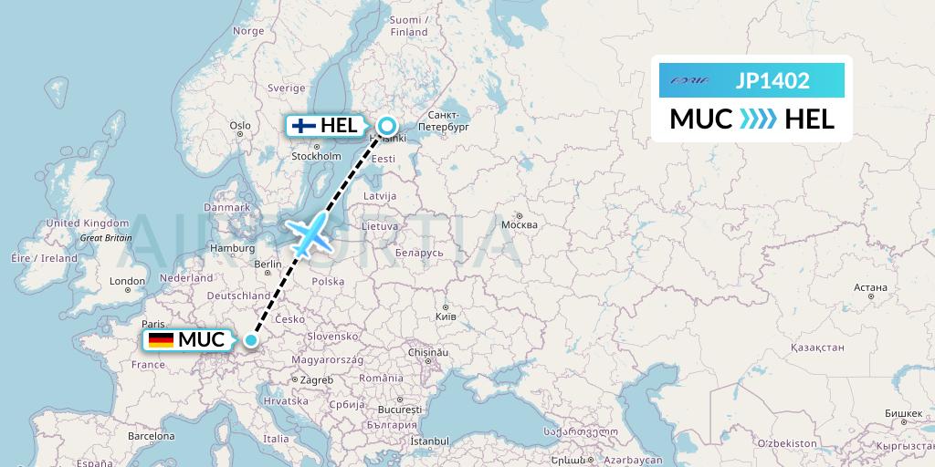 JP1402 Adria Airways Flight Map: Munich to Helsinki