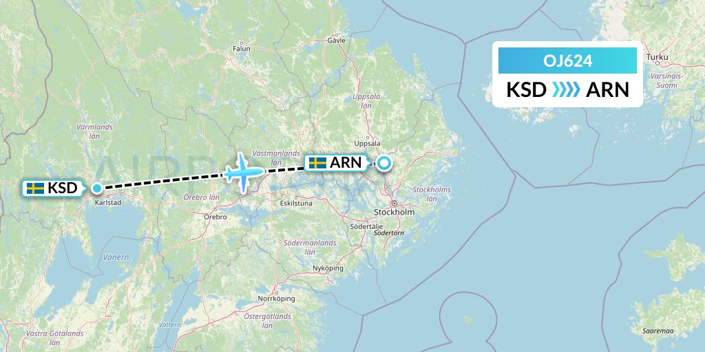 OJ624 NyxAir Flight Map: Karlstad to Stockholm