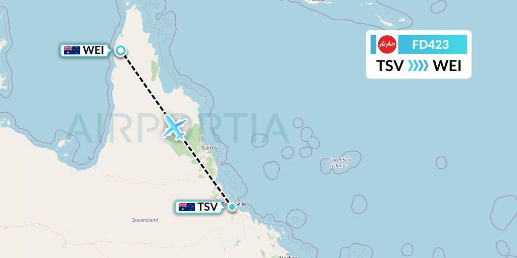 FD423 Thai AirAsia Flight Map: Townsville to Weipa