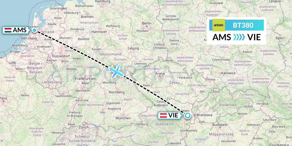BT380 Air Baltic Flight Map: Amsterdam to Vienna