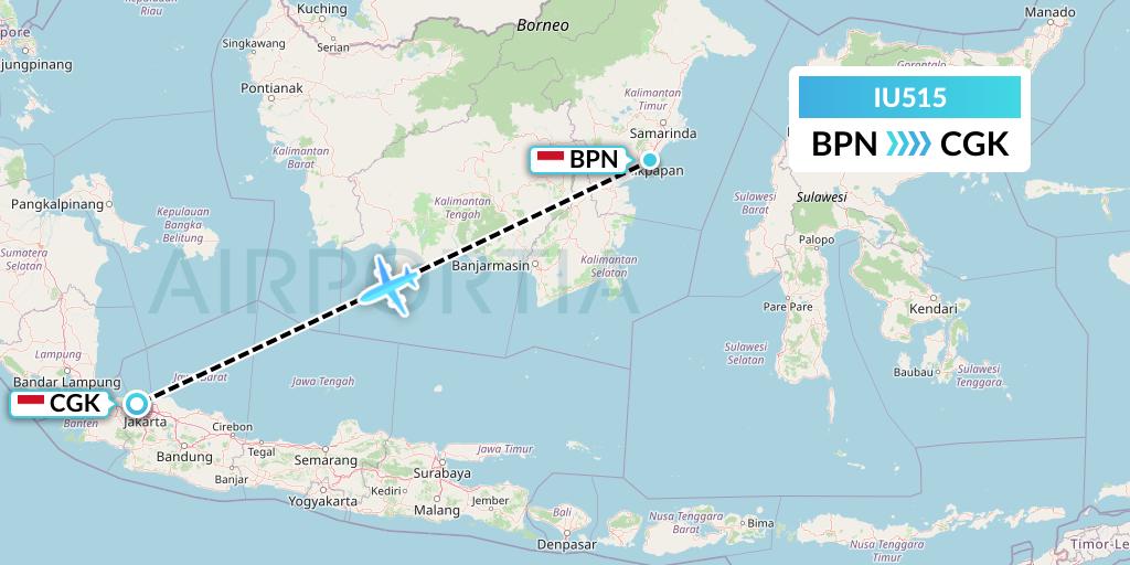 IU515 Pt. Super Air Jet Flight Map: Balikpapan to Jakarta